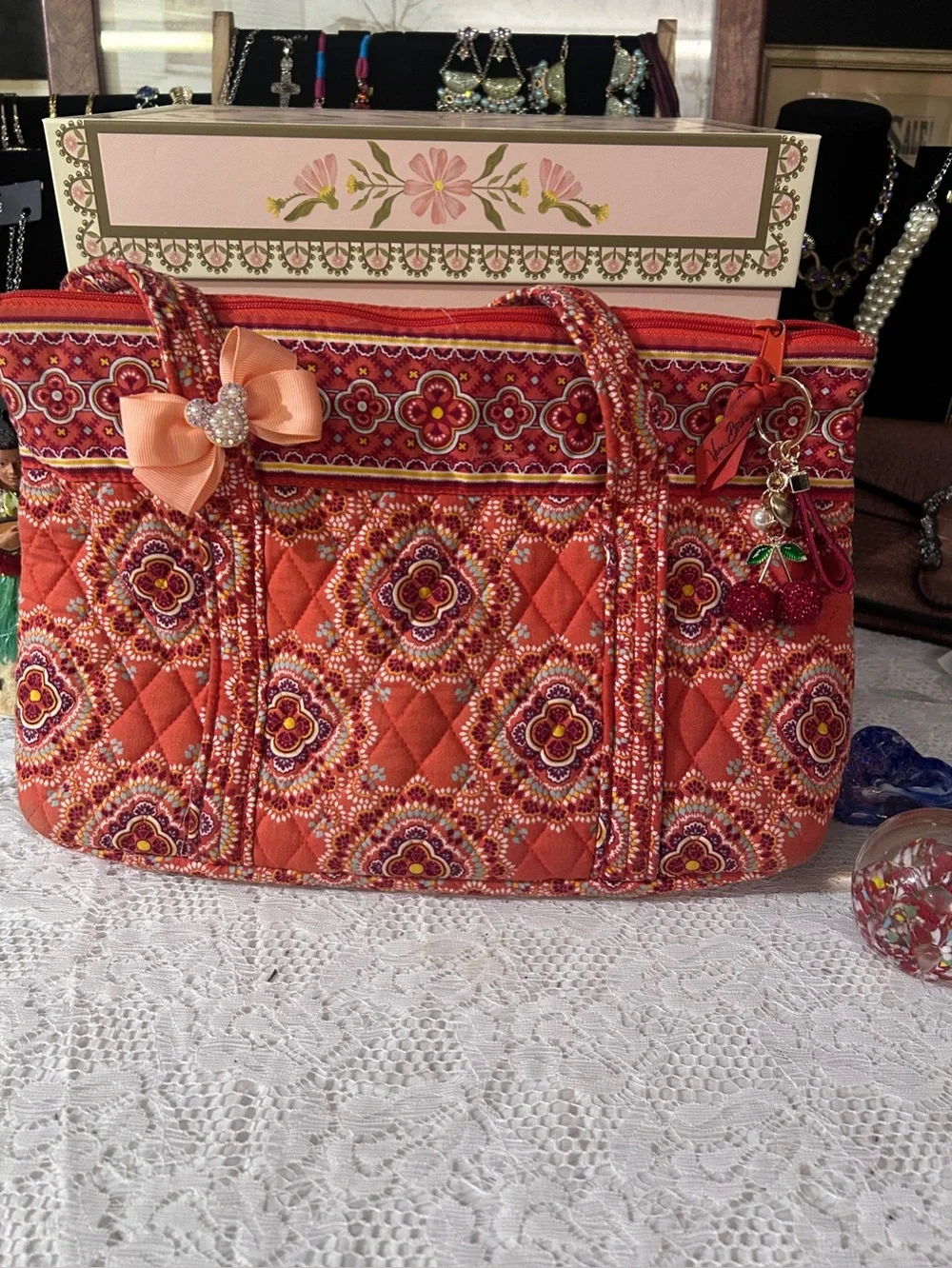 Quilted Floral Orange Tote Bag Vera Bradley